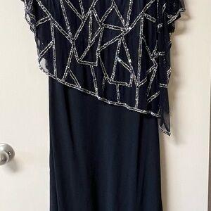 J Kara Navy Asymmetrical Sequin Dress